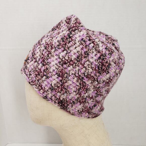 Crochet Beanie Hat Pink Purple Striped Handmade Outdoors Casual Streetwear